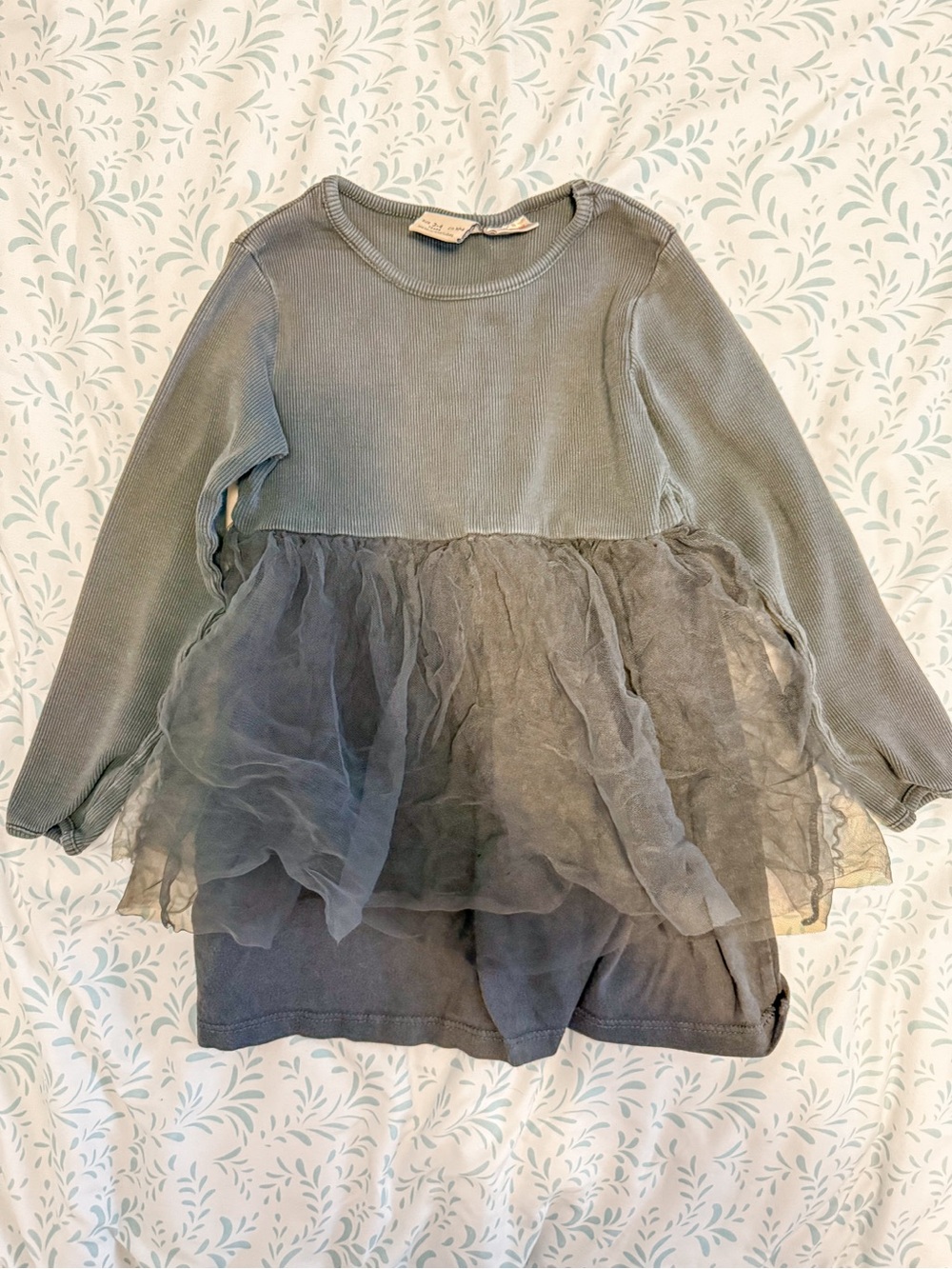 Zara Gray Long-Sleeve Tulle Layered Dress for Girls